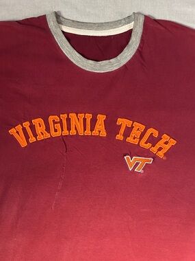 Virginia Tech Vintage Maroon Tee with Stitched on Letters, Orange Logo